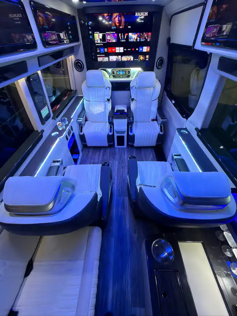 Luxury seats in the MUSAT Mercedes-Benz Sprinter Jet