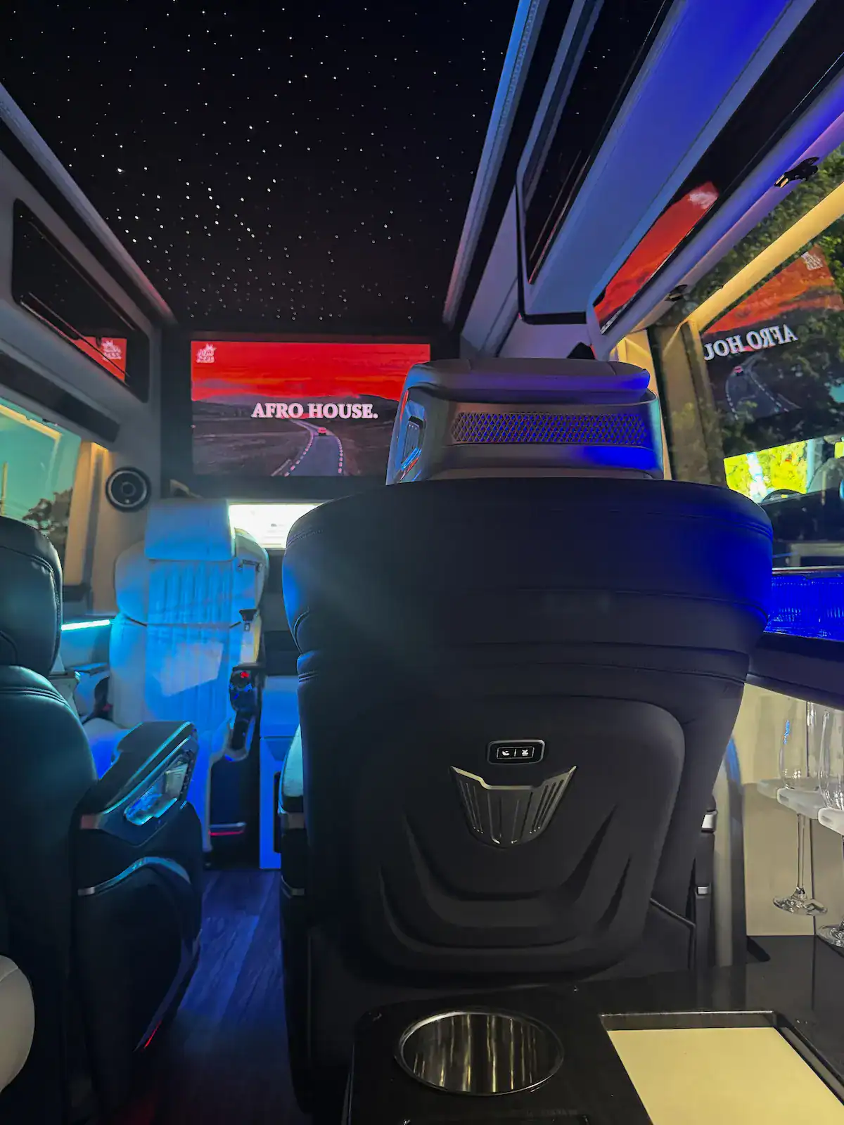 Interior of the MUSAT Mercedes-Benz Sprinter Jet chauffeur van for Westchester limo service