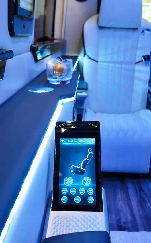 Sprinter Jet rear seating for financial roadshow chauffeur service