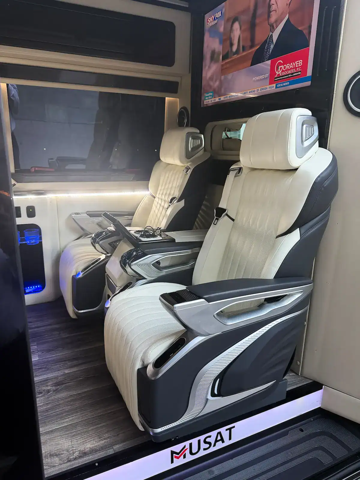 Passenger seat inside the MUSAT Mercedes-Benz Sprinter Jet