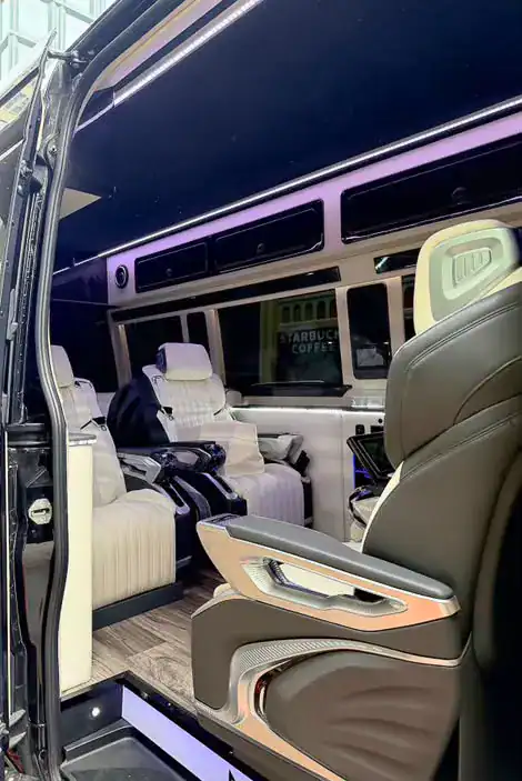 Seating inside the MUSAT Mercedes-Benz Sprinter Jet