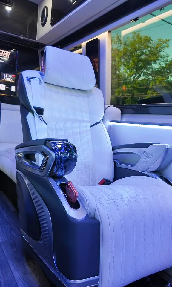 White seat inside the MUSAT Mercedes-Benz Sprinter Jet